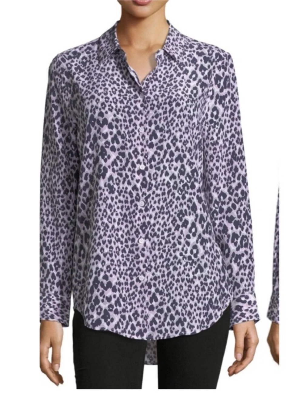 Equipment Femme Purple Leopard Print 100% Silk Buttoned Blouse Shirt